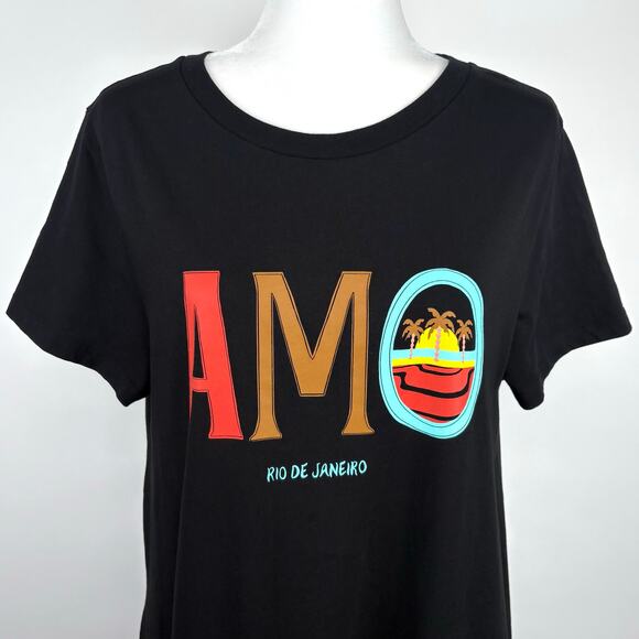 Farm Rio for Anthropologie Tiered T-Shirt Amo Maxi Dress Size Medium Black - Picture 5 of 14